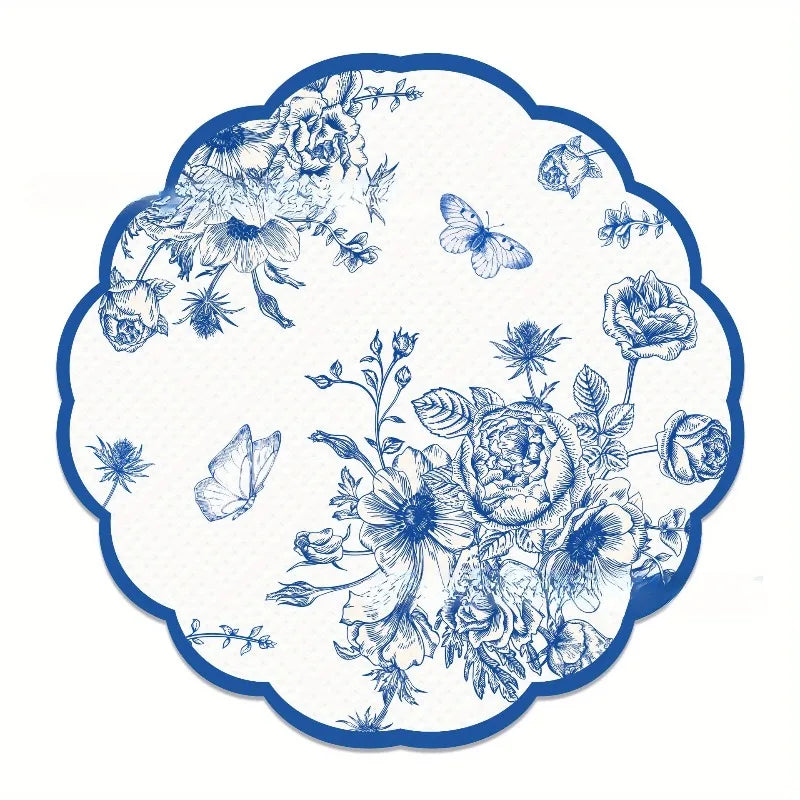 Vintage Blue Flowers Paper Napkins Wedding Disposable Tableware Serviettes Tissues Baby Birthday Party Dinner Table Decor