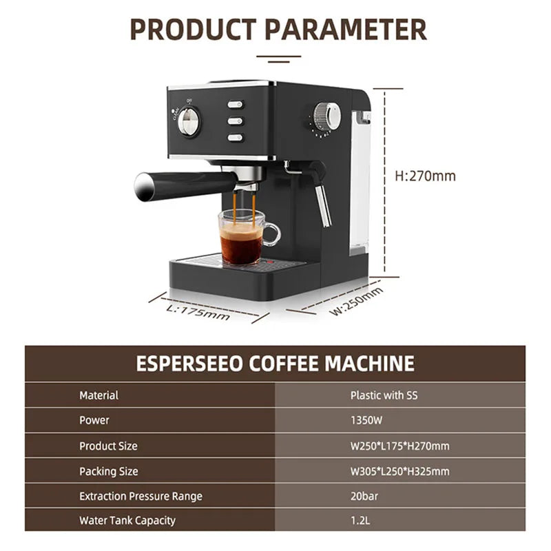 Home Semi-automatic Espresso Machine Small Coffee Machine With Knob Control Milk Frother Electric Coffee For Office