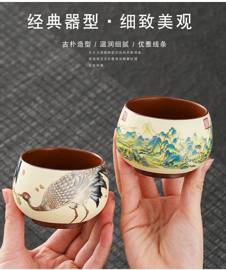 Vintage Purple Clay Tea Cup Chinese Traditional Arhat Cup Zisha Tea Set Accessories Ceramic Master Cup Travel Tea Bowl Teaware