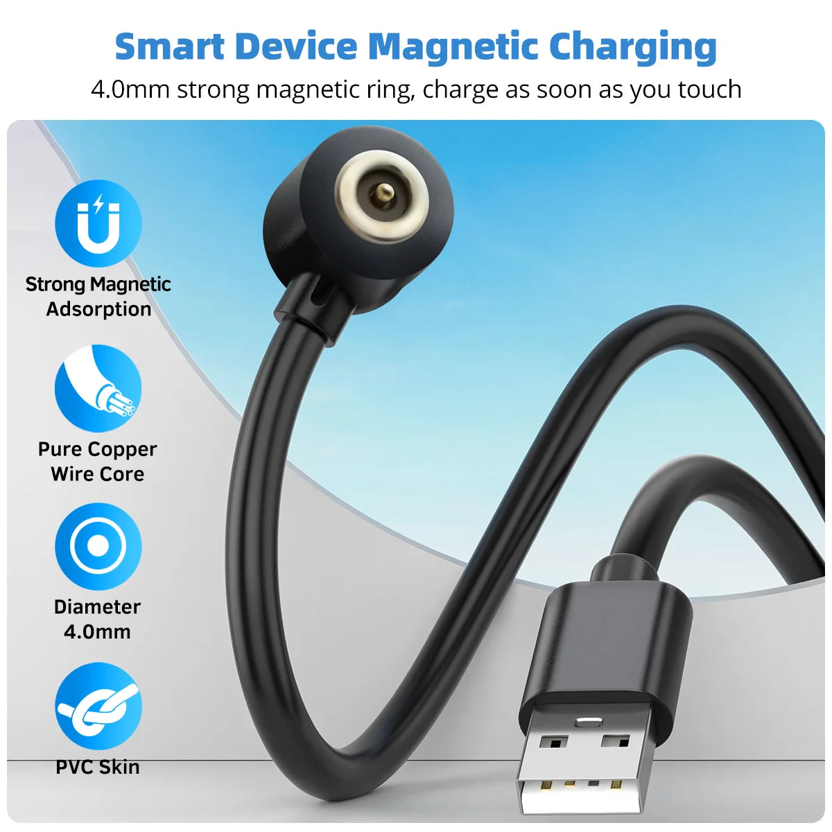 Smart Ring Charge Cable For Smart Ring Dock Connector USB Charging Cable Cord 4MM Magnetic Charger Power Adapter Wire for R02/09