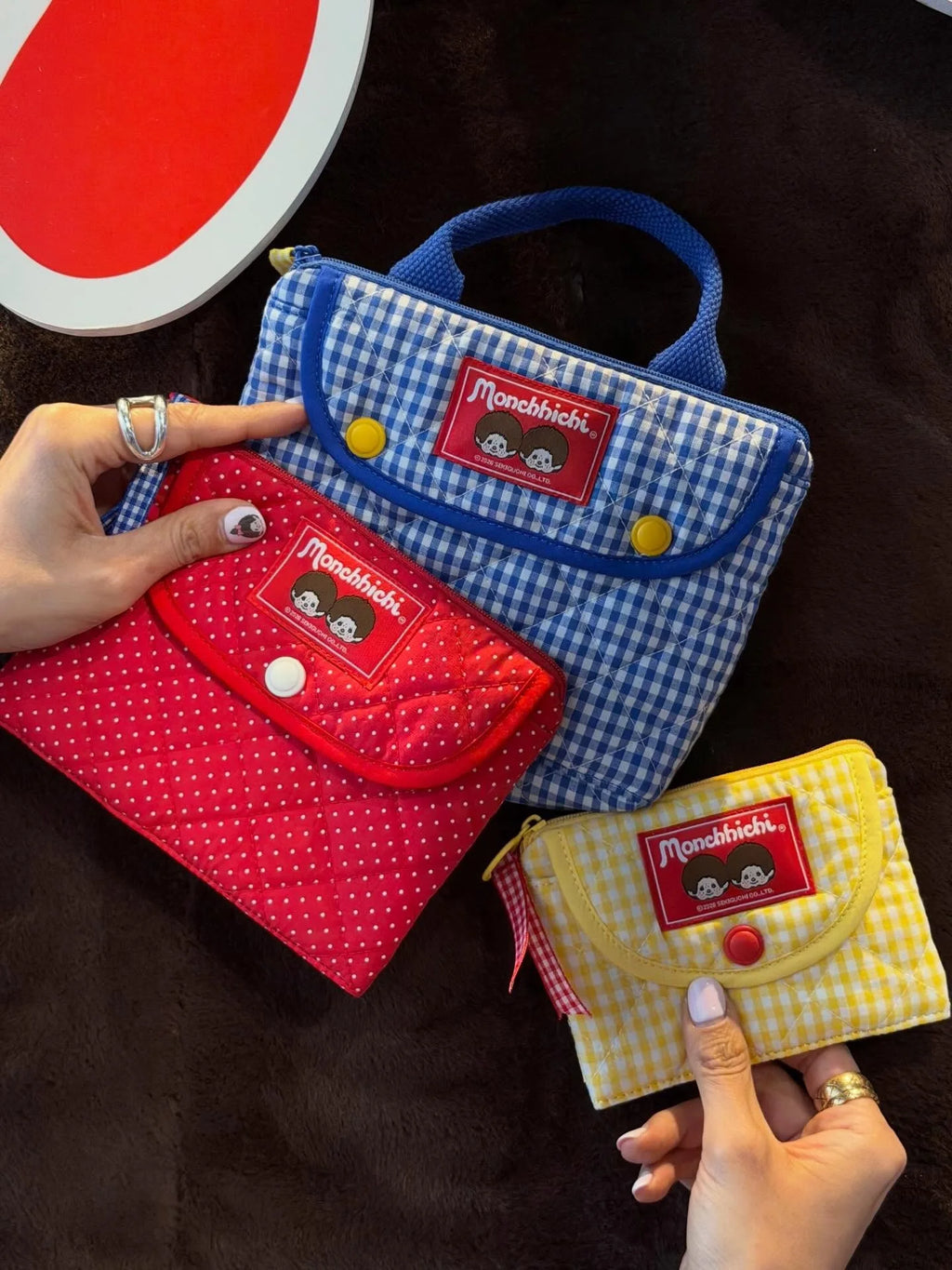 Cute Cartoon Monchhichi, Compact Storage of Sundries, Change, Card Holder, Three-piece Travel Portable Toiletry Bag Gift