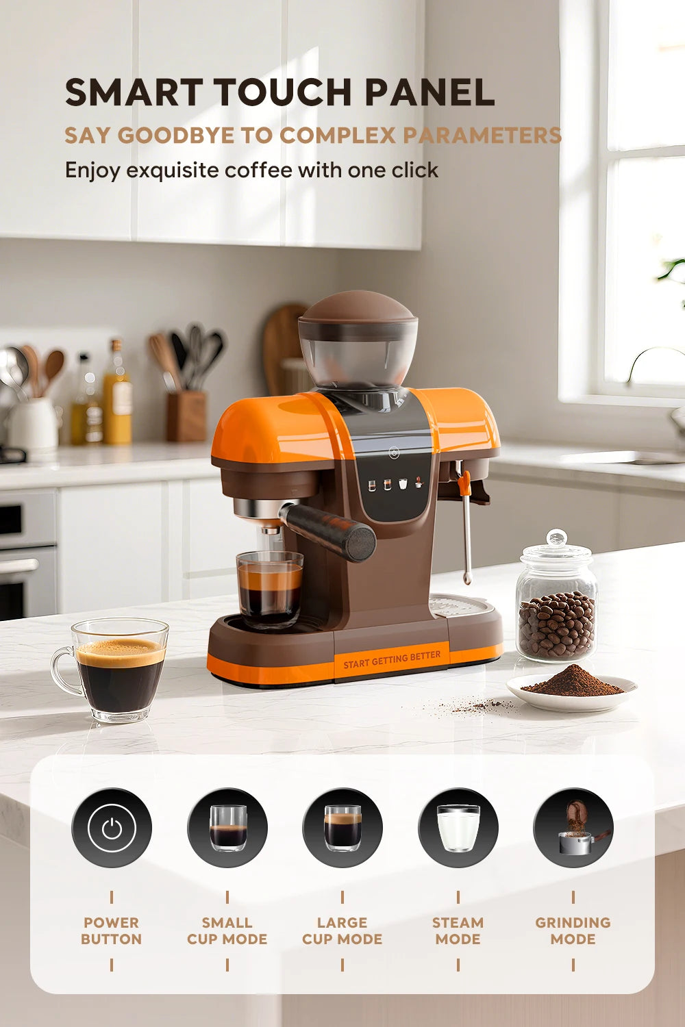 I Cafilas 19 Bar Semi Automatic Espresso Coffee Maker With Grinder Bean For Cappuccino and Latte Milk Frothing System Machine