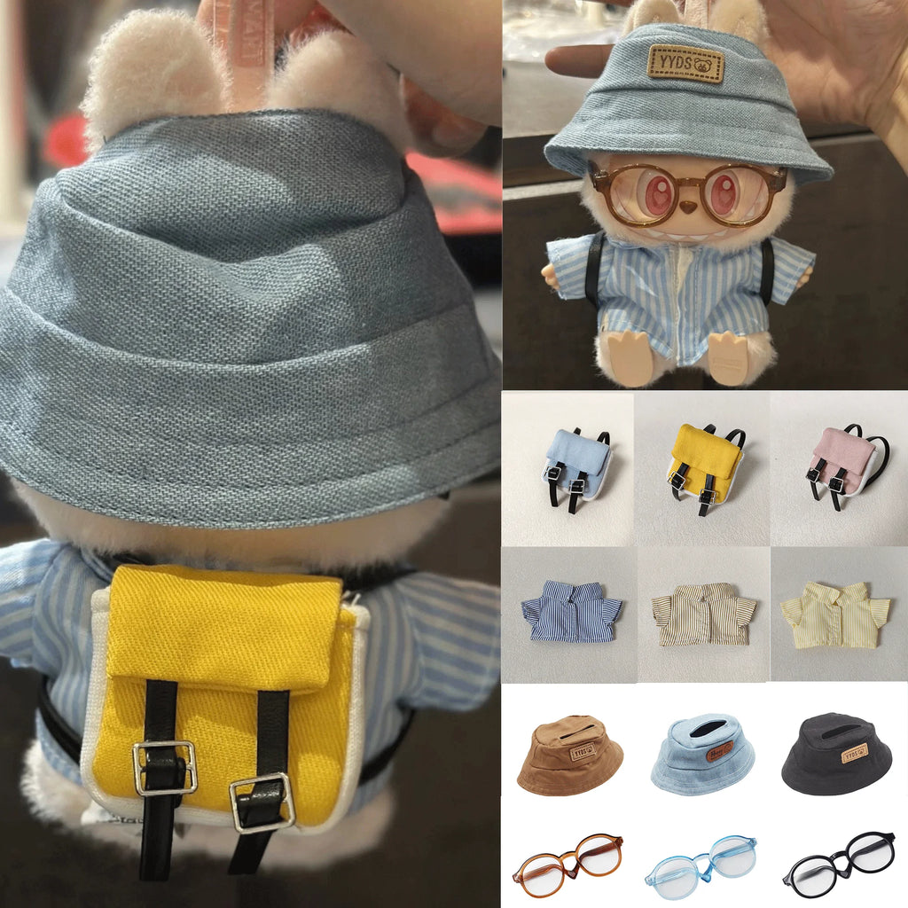 For 17cm labubu Accessories Labubu School bag Backpack with Shirt Shoes Doll Accessories Labubu Ropa