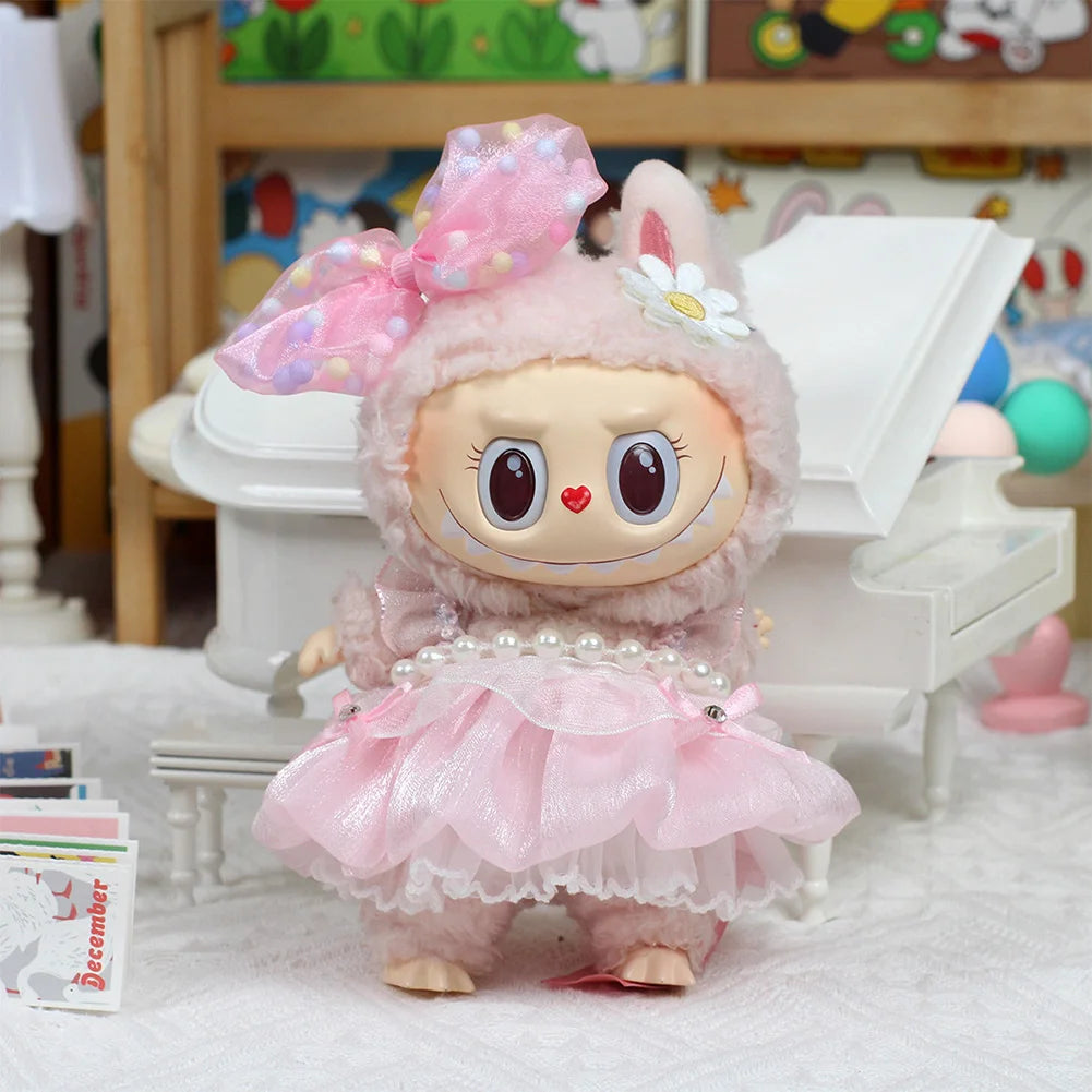 For 17cm Labubu Mokoko White Crown Yarn Skirt Elegant style Outfit Labubu Accessories Labubu Clothes