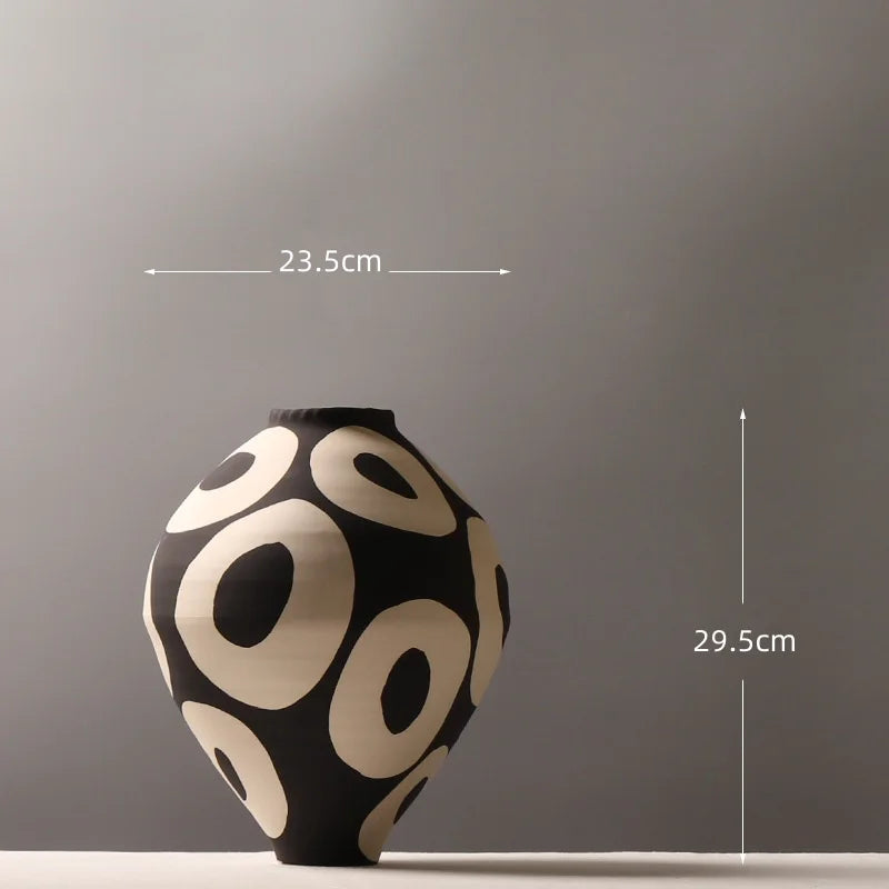 Ceramic Vase Hand-drawn Geometric Circles Flower Vase Flower Arrangement Accessories Porcelain Pot Home Decoration