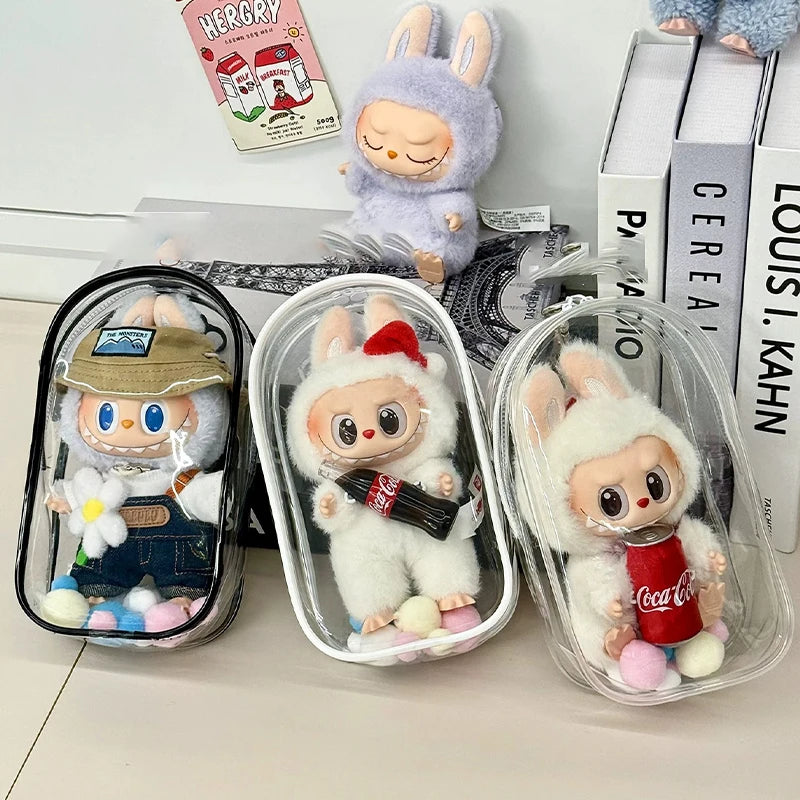 1 Labubu dust cover, PVC transparent portable storage bag for outdoor use, Labubu doll walking bag