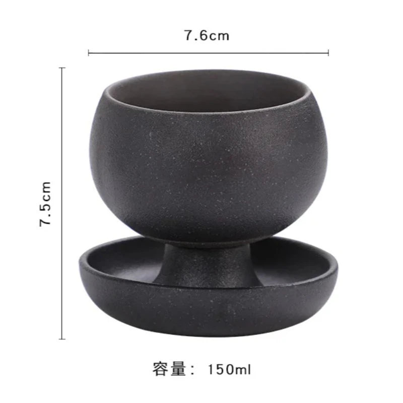 Vintage Stoneware Coffee Mug with Saucer Retro Ceramic Latte Art Cup Handmade Rustic Tea Cup for Home Cafe Boho Tableware