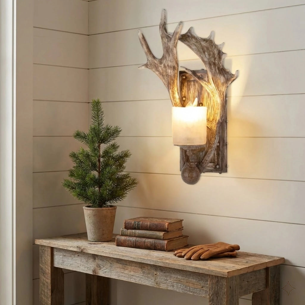 Rustic Resin Antler Wall Sconce Light Fixture For Living Room Bedroom Hallway Retro Deer Horn Lamp Cabin Decor 110V E12