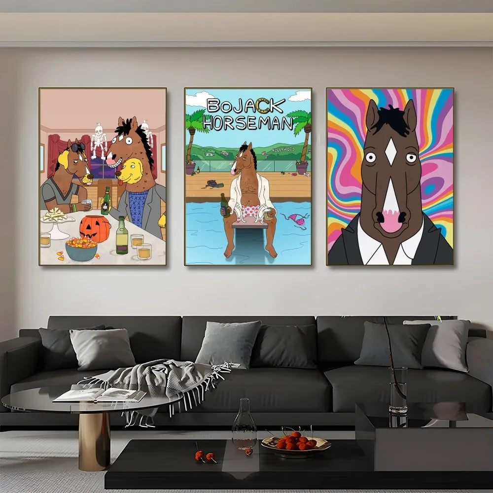 Anime B-BoJack H-Horsemans Poster Sticky Wall Art Printing Waterproof Home Living Bed Room Bar Aesthetic Decor
