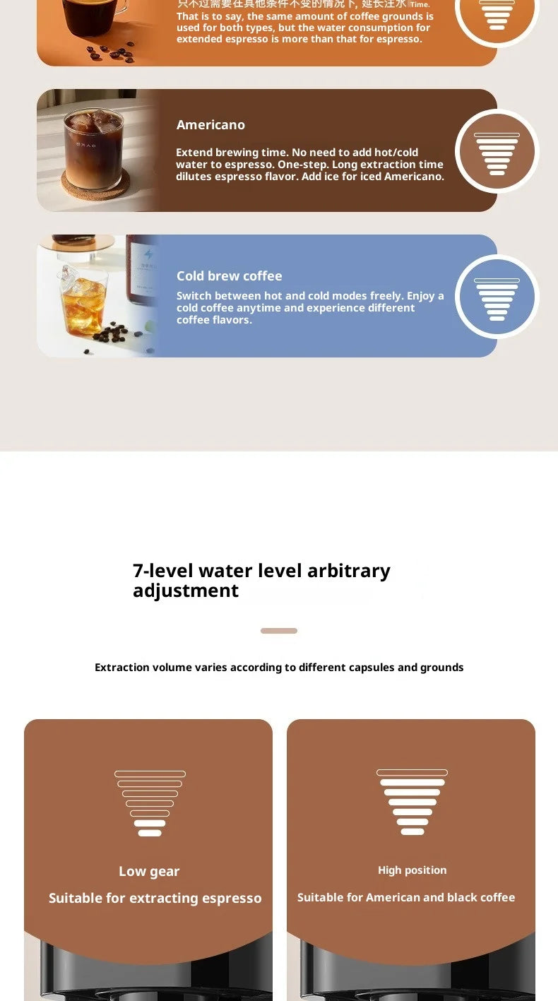 3 in 1 Multifunction Espresso Machine  Nespresso Capsule Coffee Machine Maker for Home Use