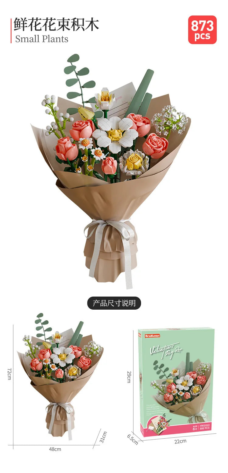 Big Flowers Bouquet Building Blocks Set Flowers Models Home Decor Botanical Collection Bricks Toys for Adults Mother's Day