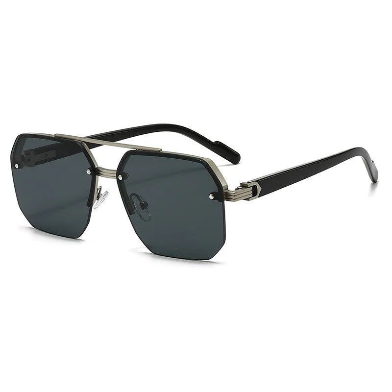 Oversized Double Bridge Sunglasses Frameless Rimless Men's Shades Square Frame UV Protection Street Shooting Eyewear