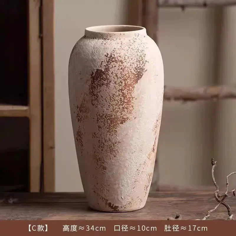 Mottled Retro New Chinese Pottery Vase Wabi-Sabi Style Decoration Entrance Flower Arrangement Hydroponic Ceramic Vase