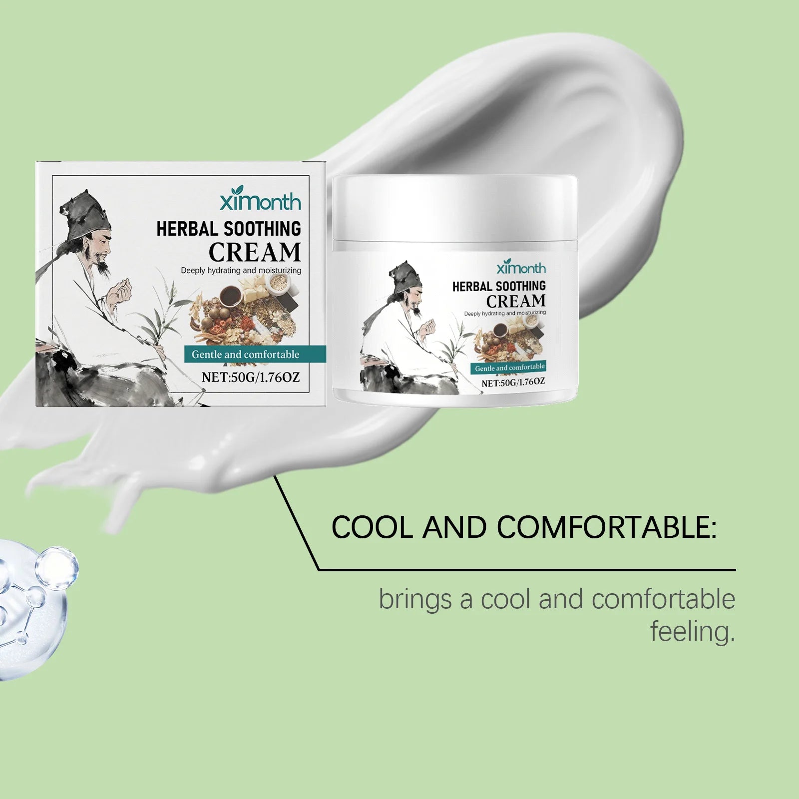 Skin care cream with herbal ingredients, refreshing and moisturizing, gentle, hydrating, and protecting body skin