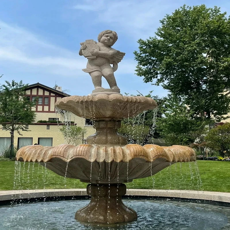 Outdoor Modern European Design Water Fountain Hand Carved Travertine Statue for Villas Hotels Garden Products
