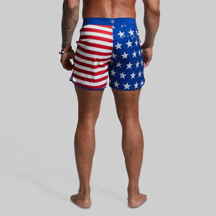 American Flag 2pc Casual Button Up Shirt and Swim Trunks Men's Beach Leisure Suit Outfit