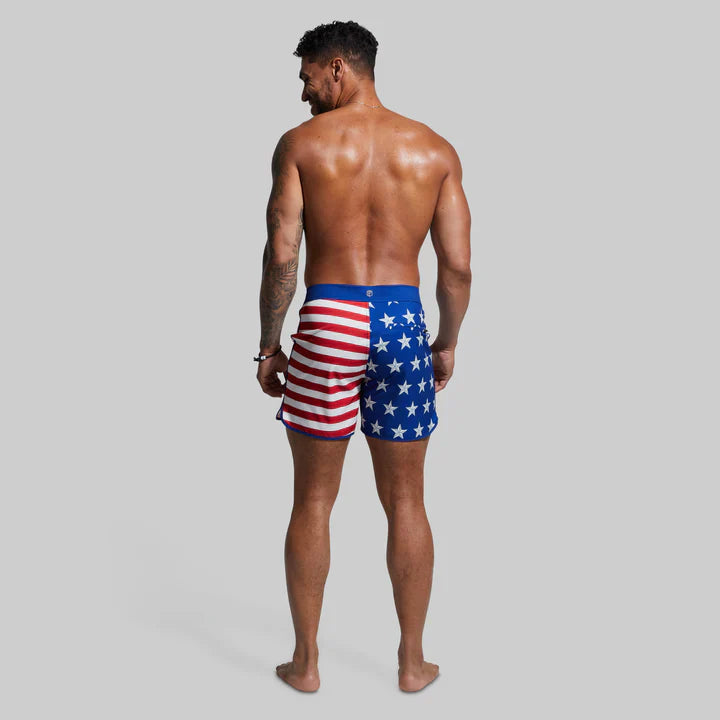 American Flag 2pc Casual Button Up Shirt and Swim Trunks Men's Beach Leisure Suit Outfit