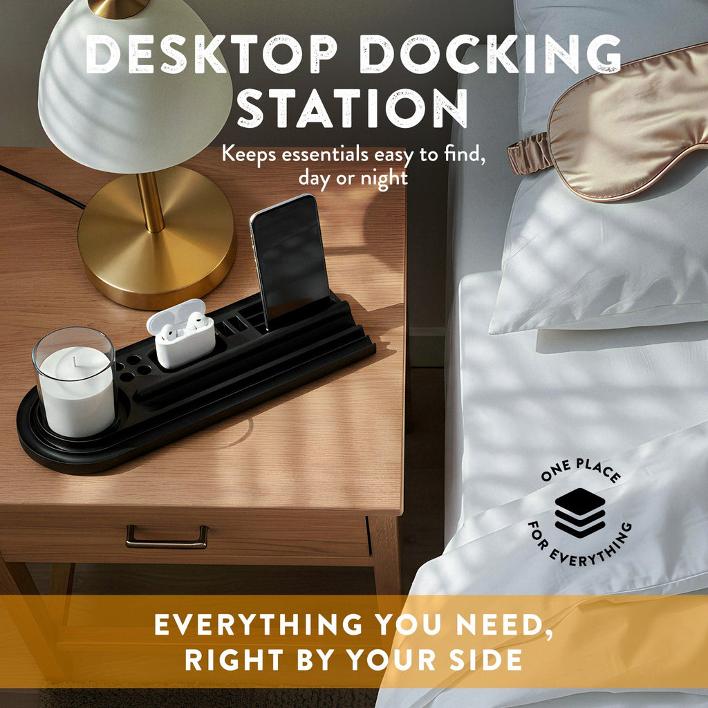 Silicone Desk Organizer Tray | Tech & Office Accessory Holder for iPhone, iPad, Mobile Phones, Tablets, Pens 15.25” × 5.5”