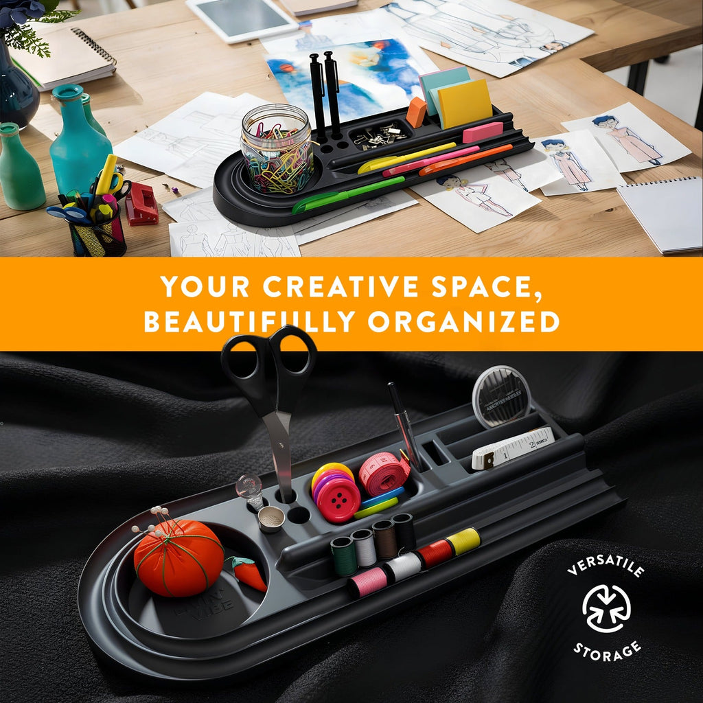Silicone Desk Organizer Tray | Tech & Office Accessory Holder for iPhone, iPad, Mobile Phones, Tablets, Pens 15.25” × 5.5”