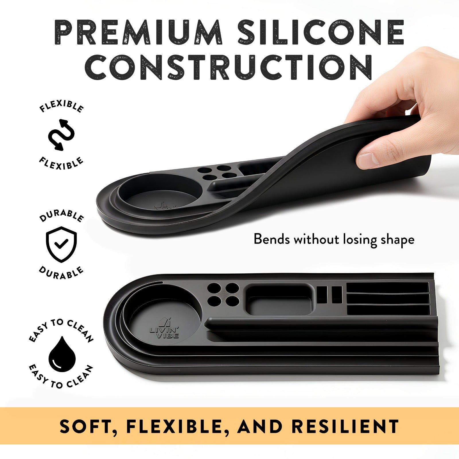 Silicone Desk Organizer Tray | Tech & Office Accessory Holder for iPhone, iPad, Mobile Phones, Tablets, Pens 15.25” × 5.5”