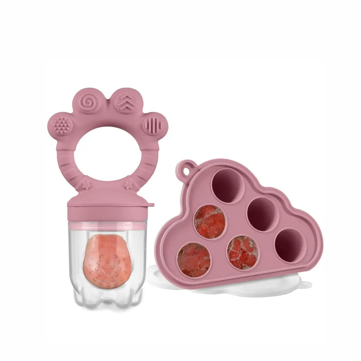 Baby Fruit Food Feeder & Freezer Nibble Tray Combo, Breastmilk Popsicle Molds，BPA Free Silicone Feeder，Infant Self Feeding, 4M+