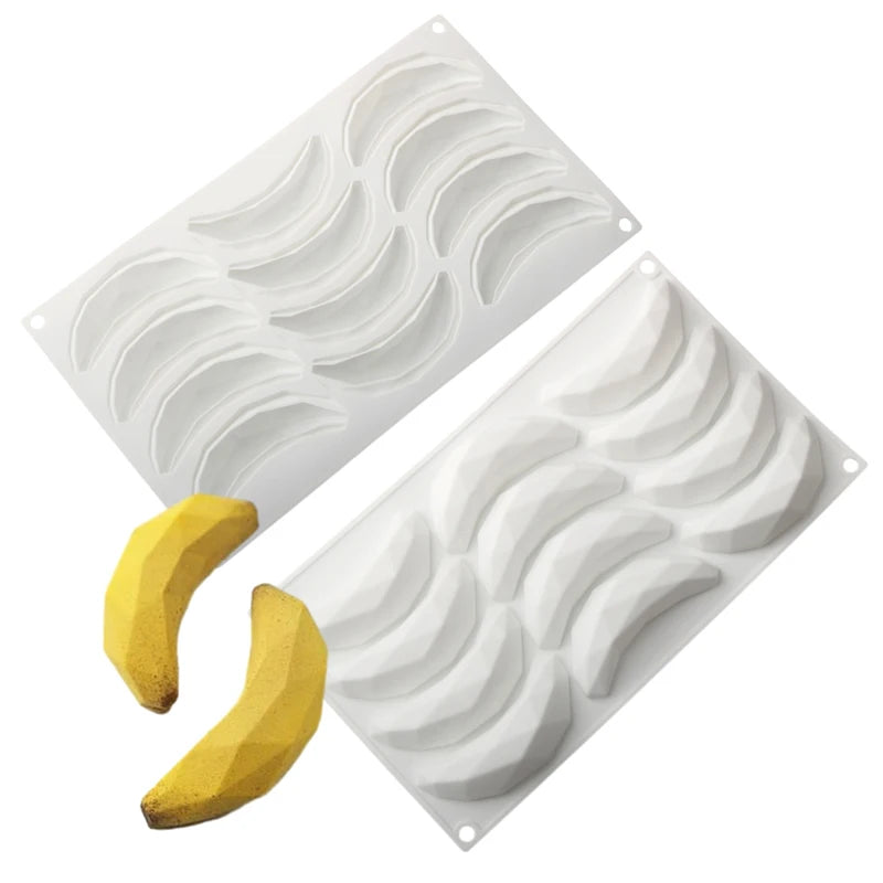 6 or 12 Cells Banana Design Silicone Cake Mold French Fruit Mousse Dessert Bakeware Chocolate Mold Kitchen Baking Tools