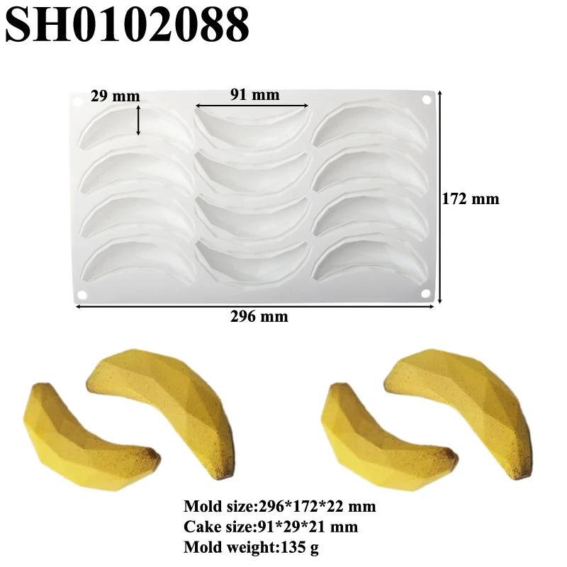 6 or 12 Cells Banana Design Silicone Cake Mold French Fruit Mousse Dessert Bakeware Chocolate Mold Kitchen Baking Tools