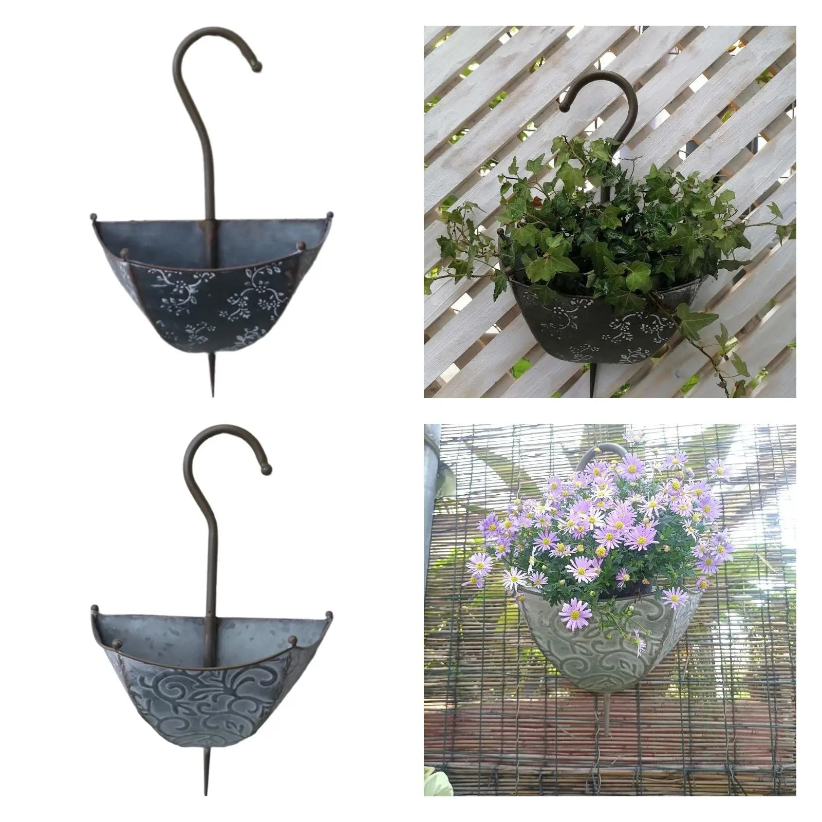 Iron Wall Planter Umbrella Shape Hanging Flowerpot Decorative Garden Decor for Balcony and Courtyard Walls