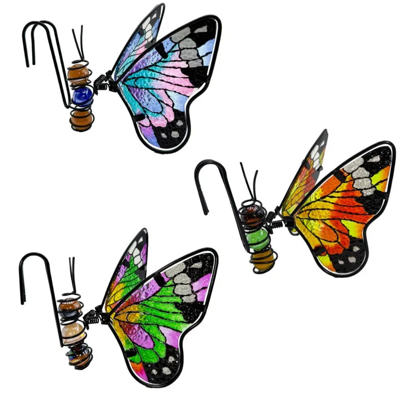 1pcs Hanging Butterfly Dragonfly Flower Pot Decor Metal Glass Painted Ornament Potted Plant Garden Art