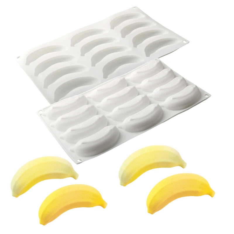 6 or 12 Cells Banana Design Silicone Cake Mold French Fruit Mousse Dessert Bakeware Chocolate Mold Kitchen Baking Tools