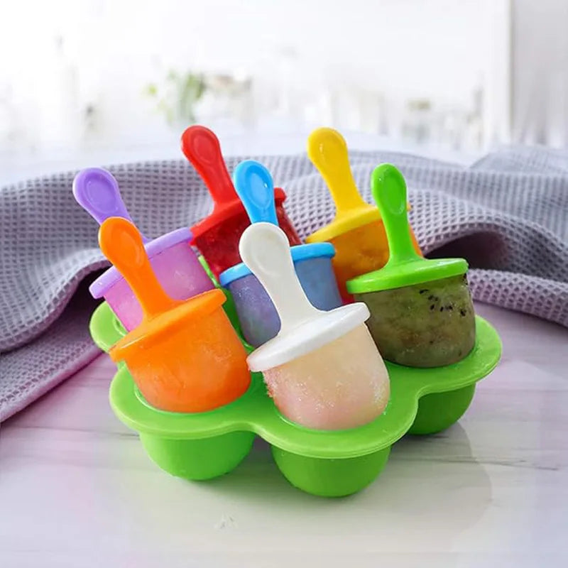 1pc 7 Holes DIY Ice Cream Pops Silicone Mold Ice Cream Ball Maker Popsicles Molds Baby Fruit Shake Home Kitchen Accessories Tool