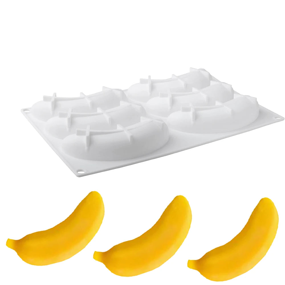 6 or 12 Cells Banana Design Silicone Cake Mold French Fruit Mousse Dessert Bakeware Chocolate Mold Kitchen Baking Tools