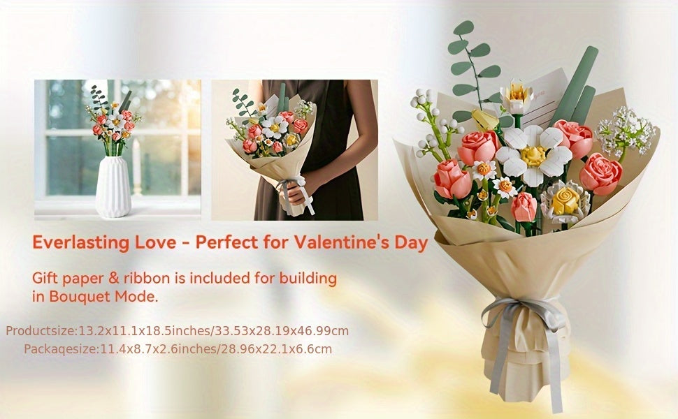 Big Flowers Bouquet Building Blocks Set Flowers Models Home Decor Botanical Collection Bricks Toys for Adults Mother's Day