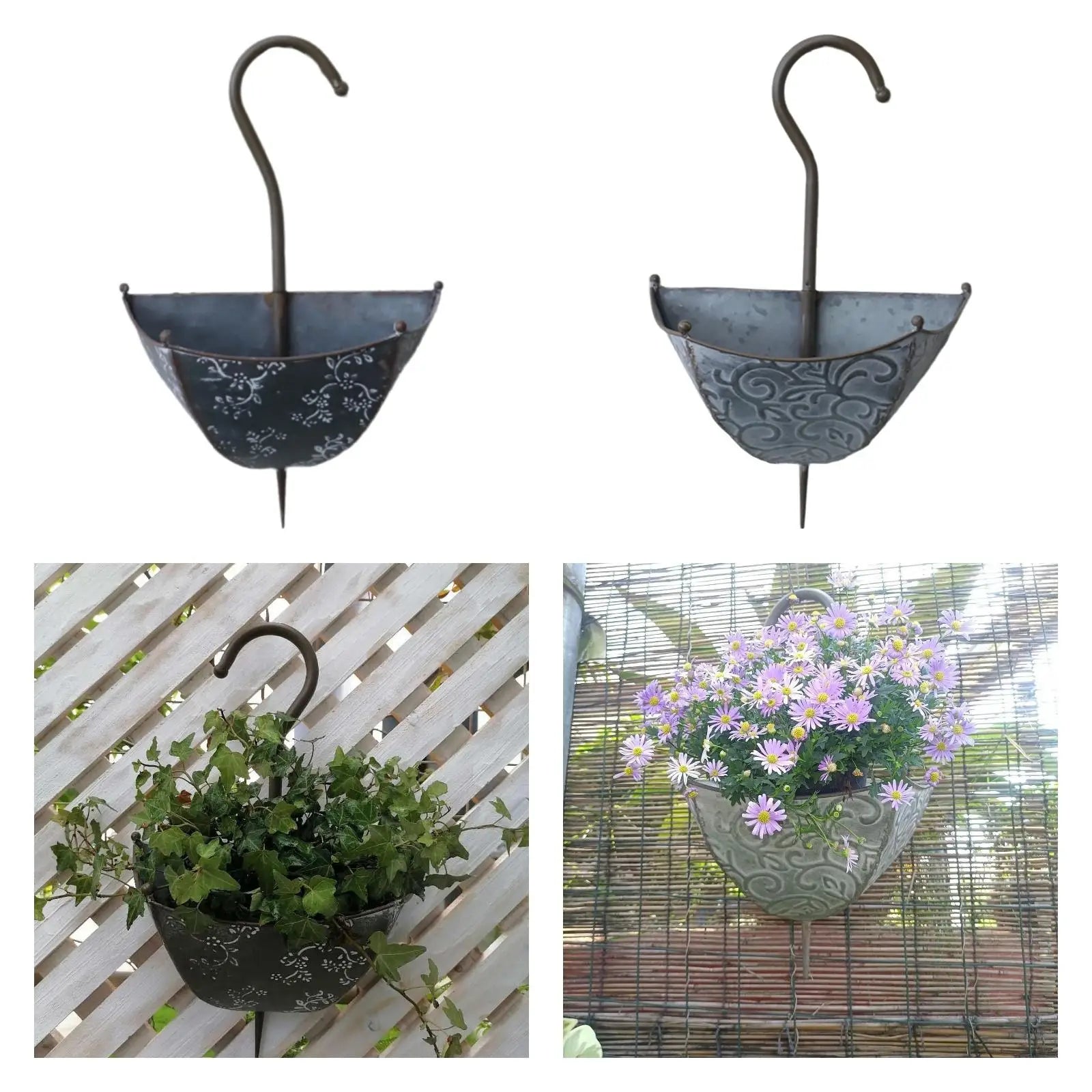 Iron Wall Planter Umbrella Shape Hanging Flowerpot Decorative Garden Decor for Balcony and Courtyard Walls