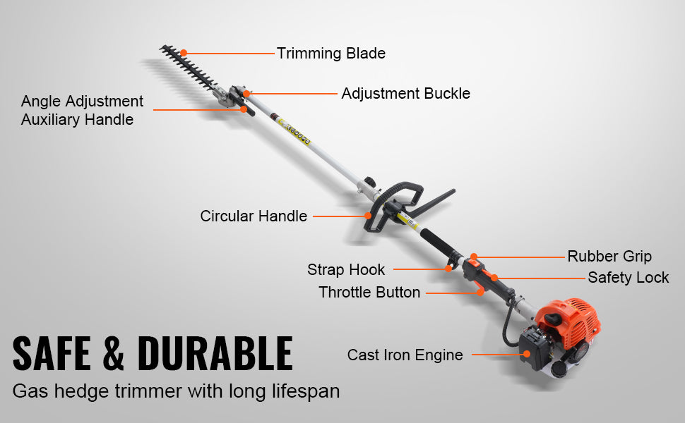 SucceBuy 33CC 6-in-1Multi-Functional Trimming Tools Gas Hedge Trimmer Weed Eater String TrimmerBrush Cutter Pole Saw Chainsaw