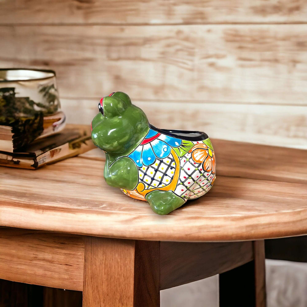 Hand-Painted Talavera Frog Planter | Mexican Art Pottery (Medium Size)
