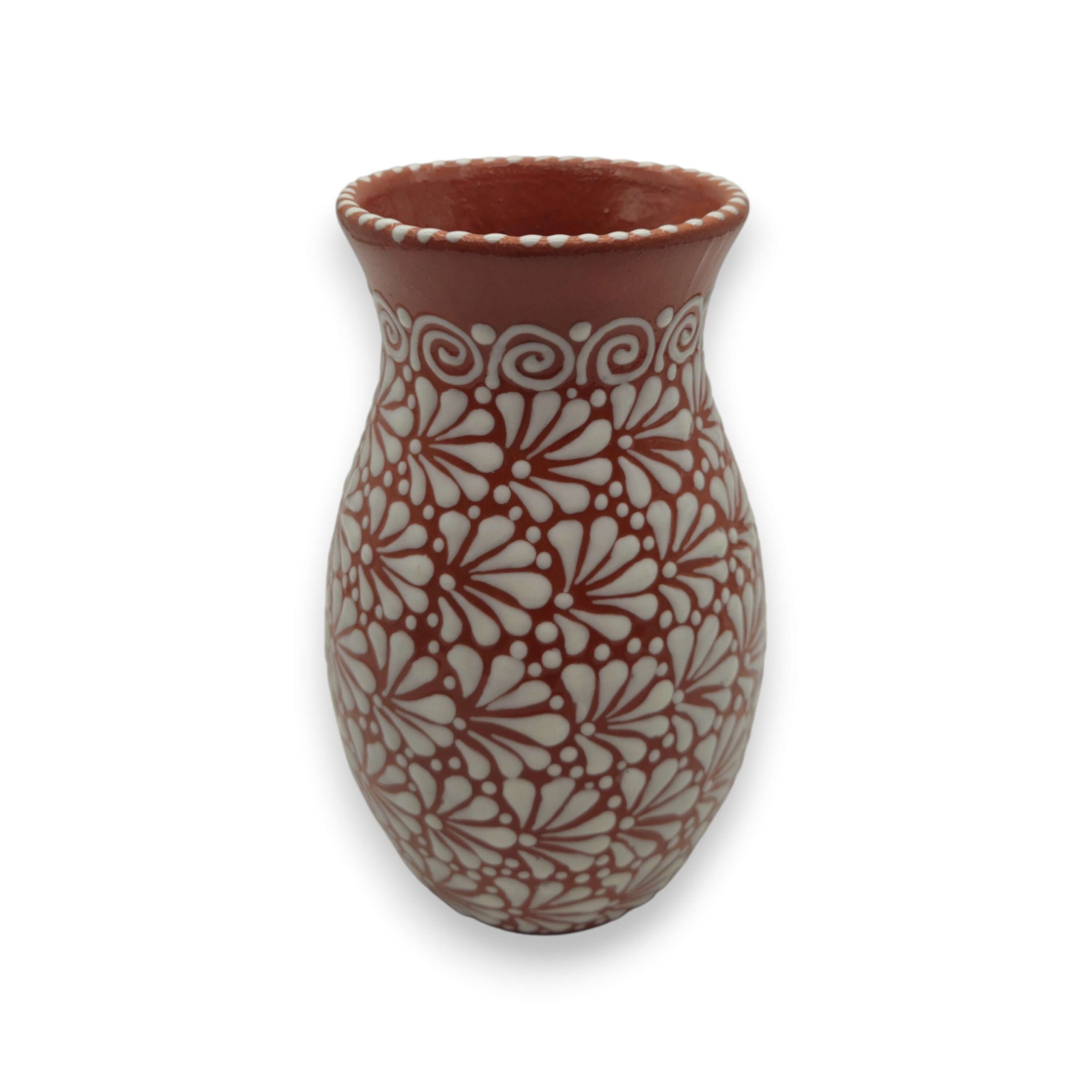 Handcrafted Talavera Vase | Brown & White Relief Pottery