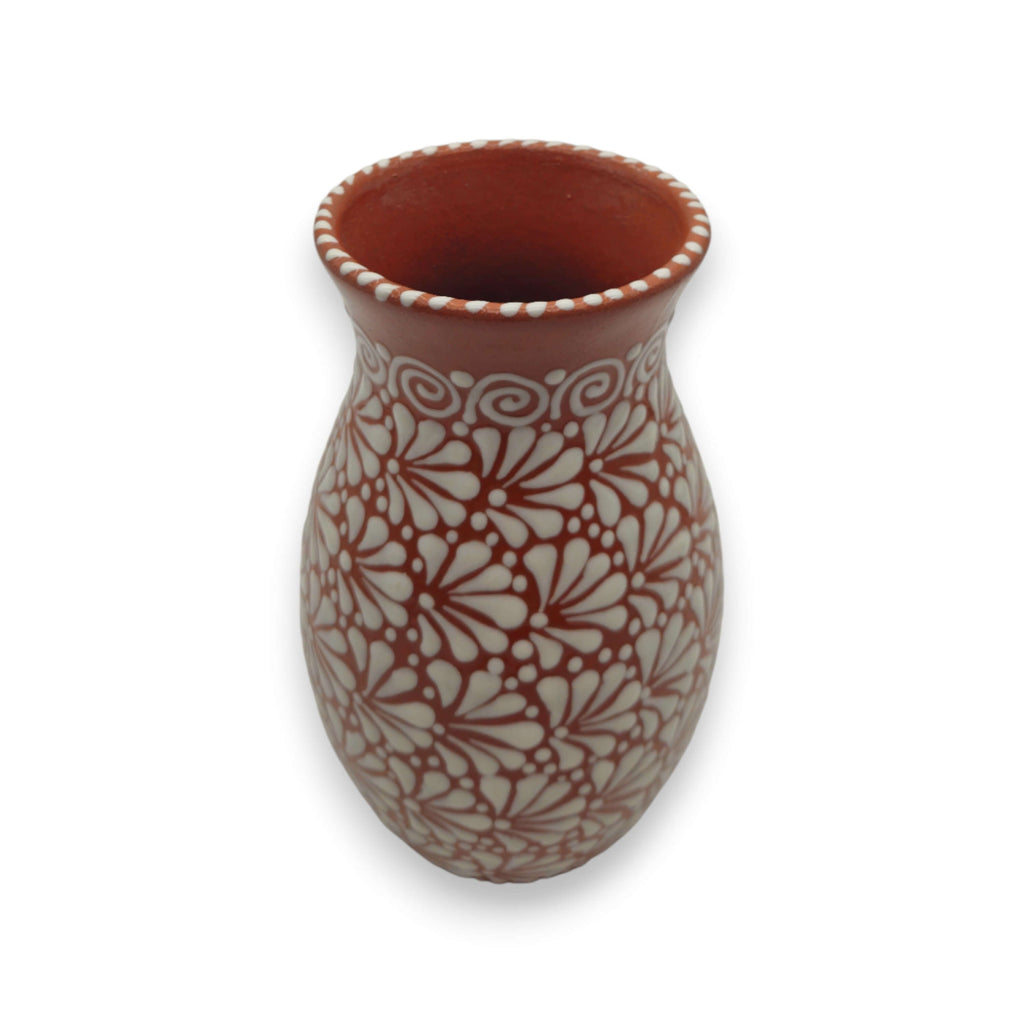Handcrafted Talavera Vase | Brown & White Relief Pottery