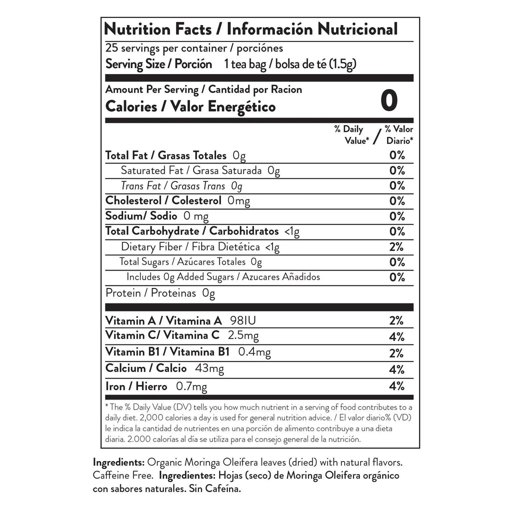 Organic Moringa Tea - Peach & Ginger - Caffeine-Free Herbal Tea